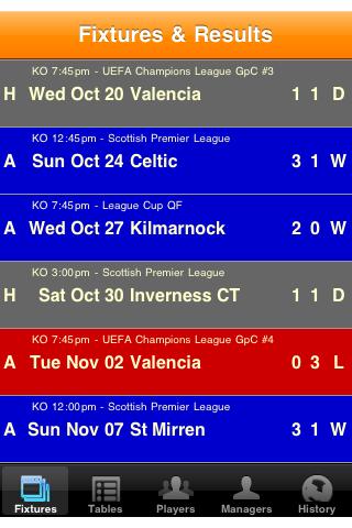 Rangers Soccer Diary Screen 3
