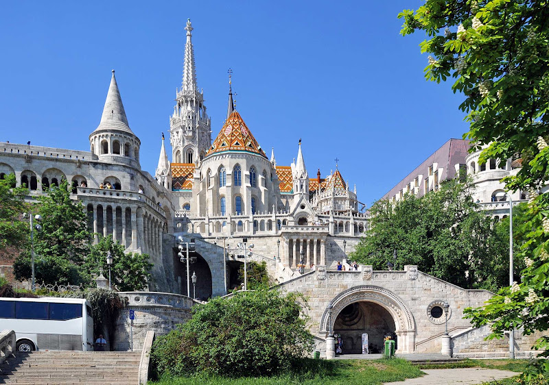Fisherman's Bastion on the Buda bank of the Danube River in Budapest, Hungary.