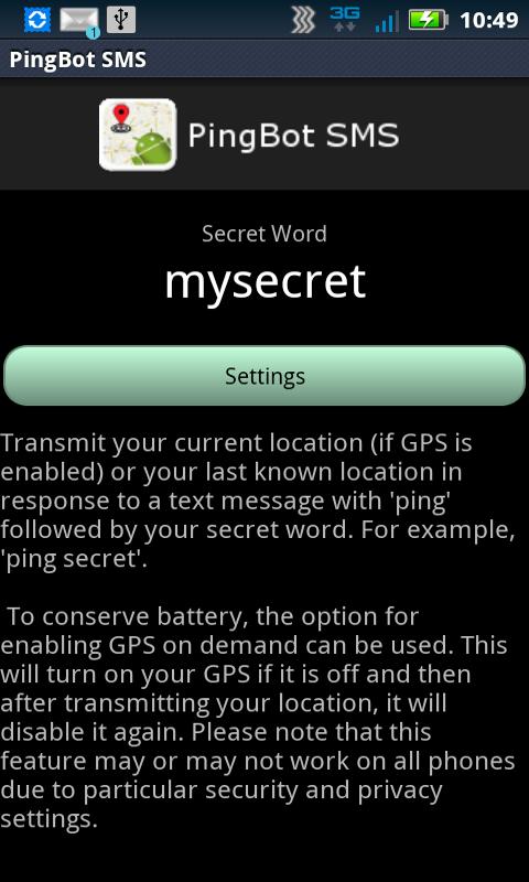 Android application PingBot SMS - GPS Tracker screenshort