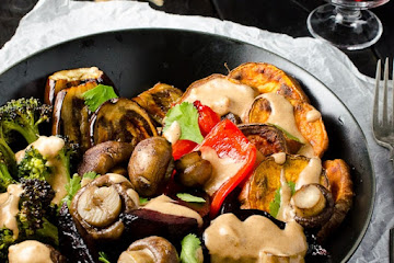 Roasted Veggie Dinner with Almond Lime Satay Sauce