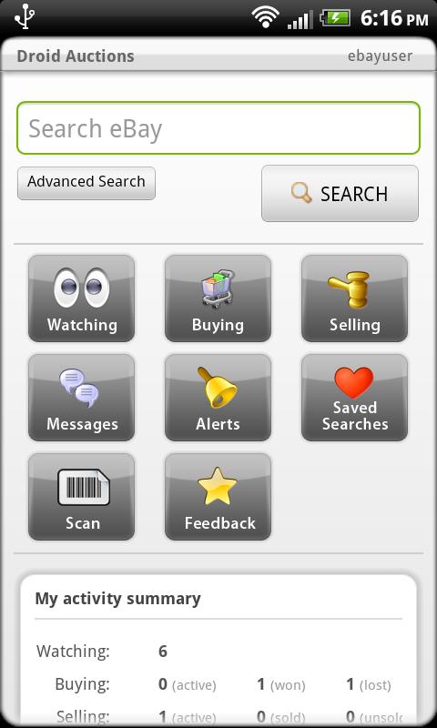 Droid Auctions for eBay AdFree Screen 1