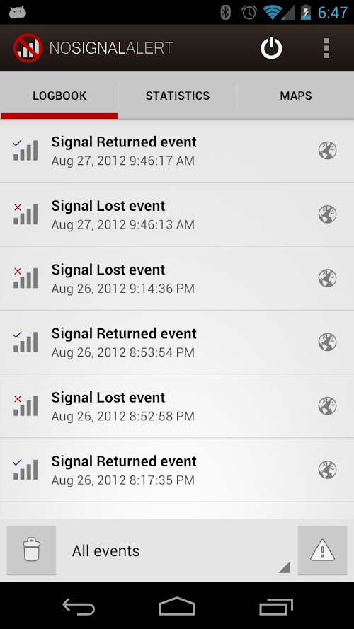 Android application No Signal Alert Pro screenshort