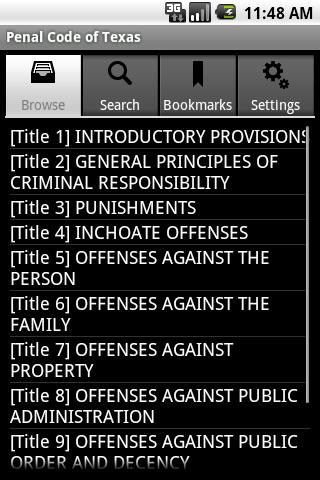 Android application Texas Penal Code screenshort