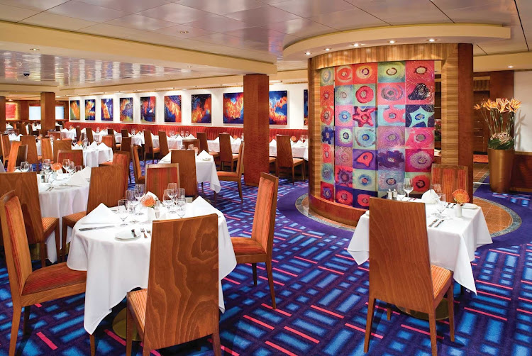 Alizar, Norwegian Jade's main dining room, is distinguished by its colorful, Mark Rothko-inspired decor and the creations of seasoned chefs.