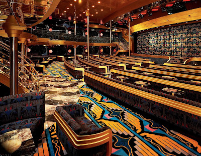 Catch Vegas-style shows, big-screen movies, talks and game shows at the Blue Sapphire Lounge, Carnival Ecstasy's main theater.