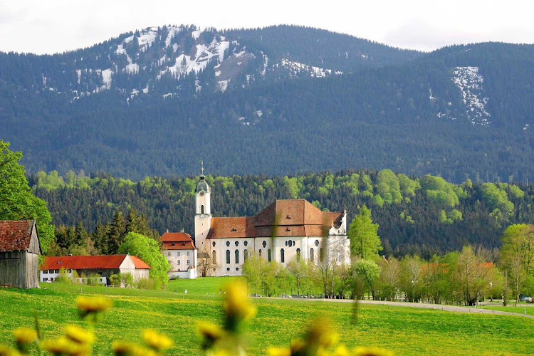 The Pilgrimage Church of Wies, or Wieskirche Pilgrimage Church, at the foot of the Alps near Pfaffenwinkel, Germany. It's a UNESCO World Heritage Site.
