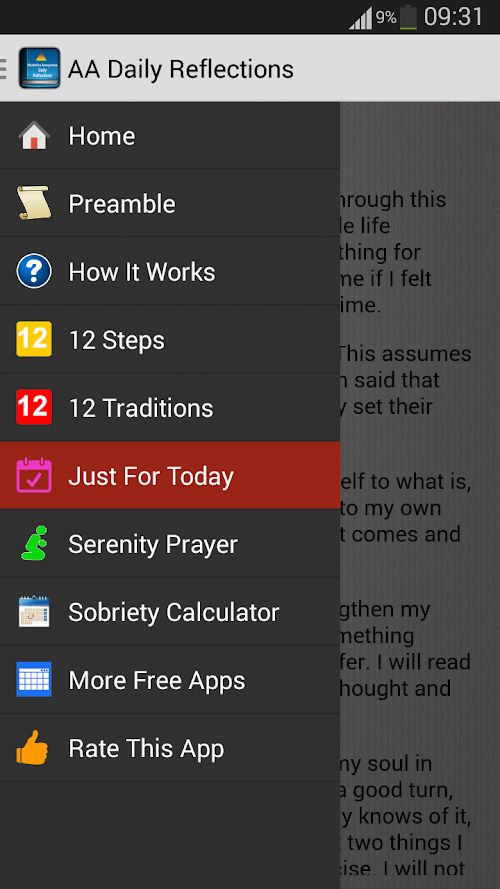 Android application AA Daily Reflections screenshort
