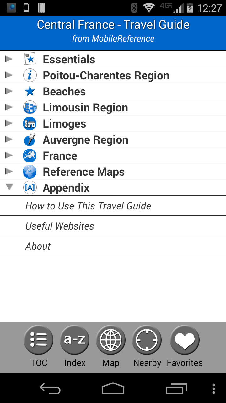 Central France - Guide &amp; Map Screen 1