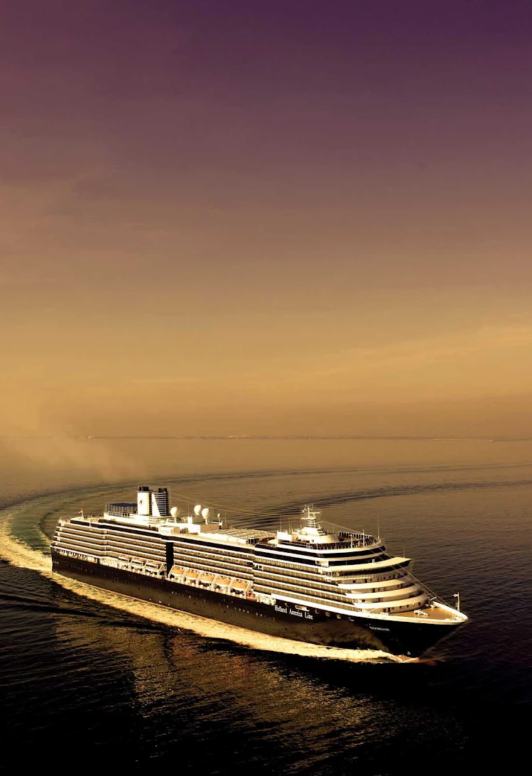 Aerial shot of the Noordam. The Holland America ship cruises to the Caribbean, Mediterranean, Adriatic, Alaska, the South Pacific, the Panama Canal and Vancouver.