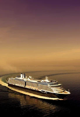 Aerial shot of the Noordam. The Holland America ship cruises to the Caribbean, Mediterranean, Adriatic, Alaska, the South Pacific, the Panama Canal and Vancouver.