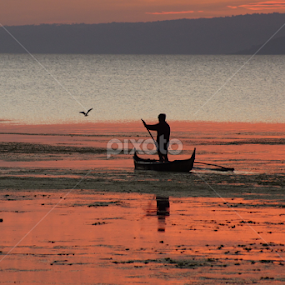 Lone fisherman by Cesar Cambay - Landscapes Waterscapes