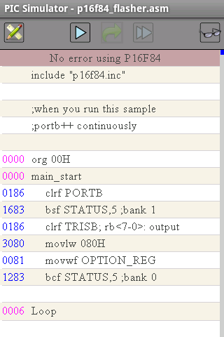 PICmicro simulator assembler