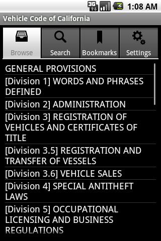 California Vehicle Code Screen 1