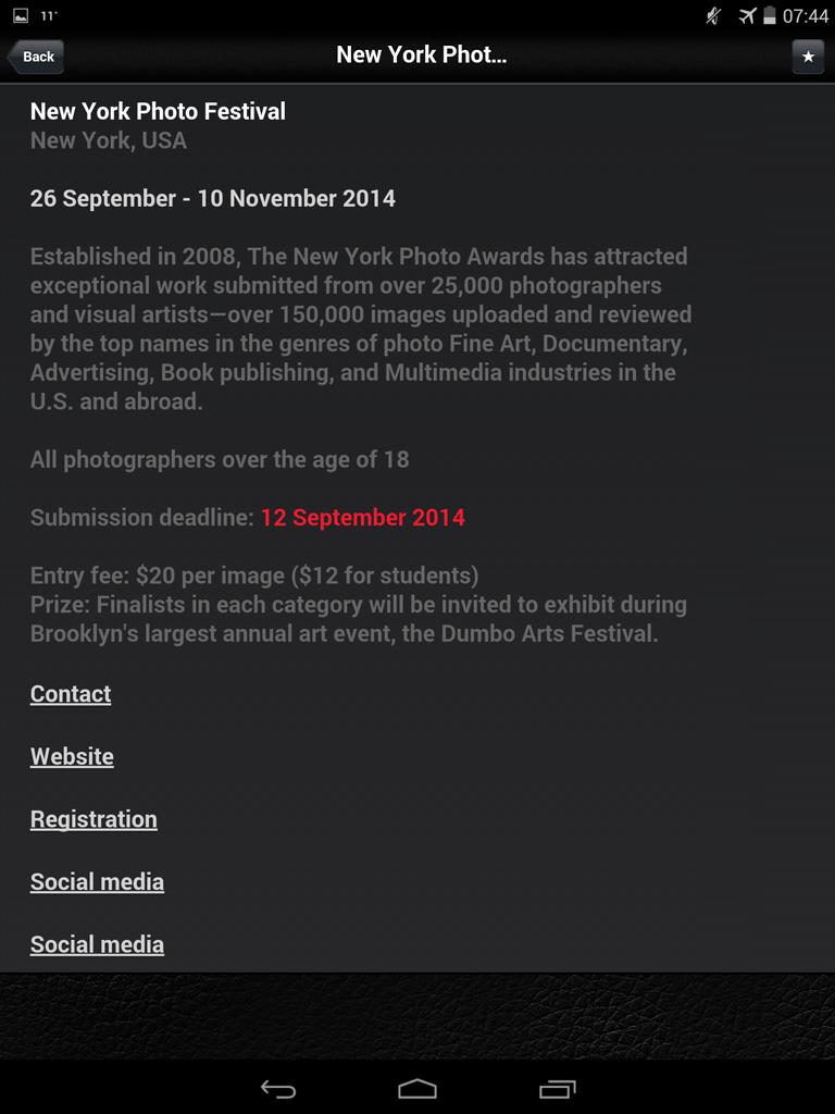 Android application Photography Festival Finder screenshort