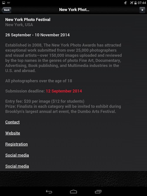 Android application Photography Festival Finder screenshort
