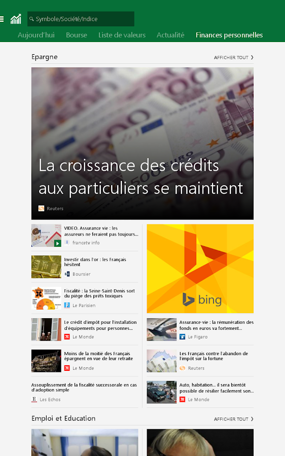   MSN Finance- Cours des actions – Capture d'écran 