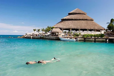 Snorkeling at Xcaret Park in Quintana Roo, south of Cancun, Mexico.