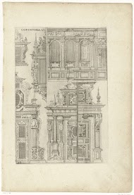 Twee halve epitafen of muurlijsten, drie halve deuren met portalen