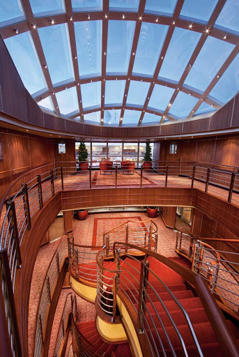 Silver_Spirit_atrium - A view from the top of the grand staircase in the atrium aboard Silver Spirit. Thet stairway will transport you from the Observation Deck to the Restaurant.
