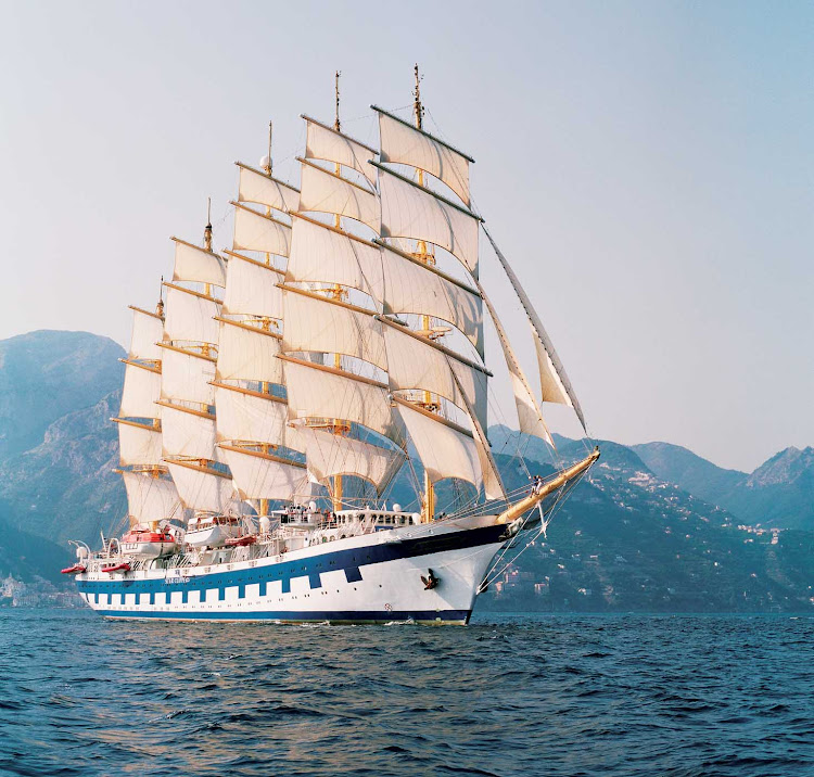Royal Clipper, a steel-hulled five-masted fully rigged tall ship, is 439 feet long and holds up to 227 passengers.