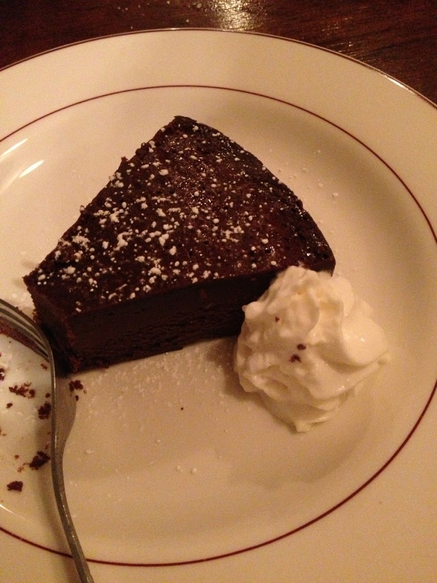 Chocolate flourless cake. So yummy. Very dense.
