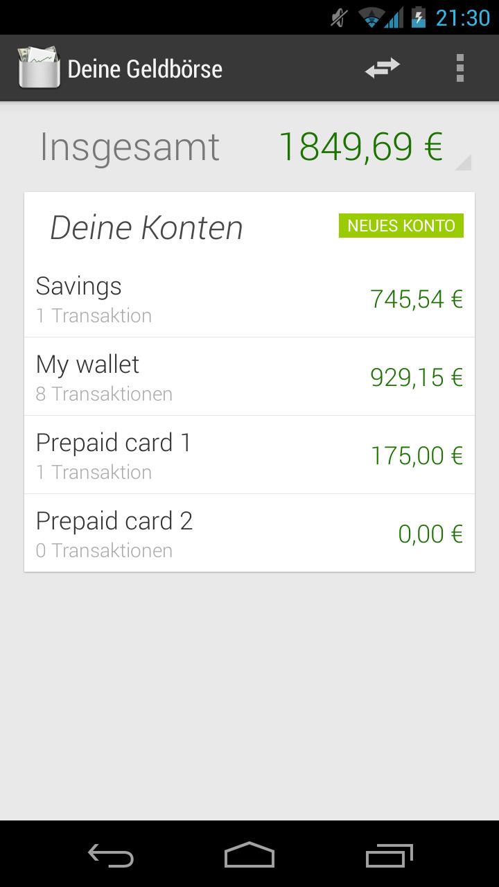 Android application Your Wallet screenshort