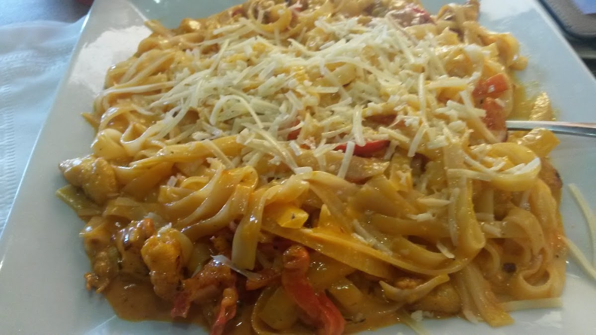 GF pasta with Chipotle sauce and chicken