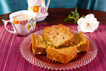 Pistachio Rose Blondies with White Chocolate