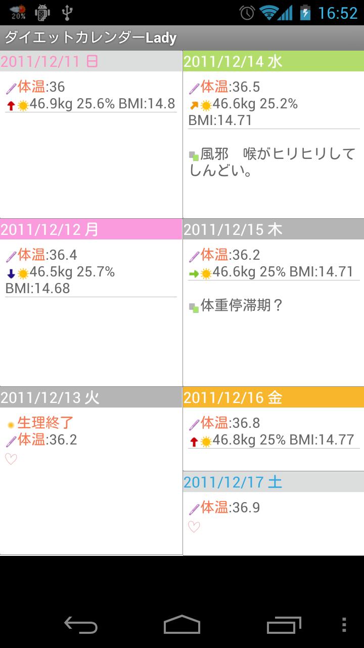 DietCalendar Ladys(weight) Screen 2