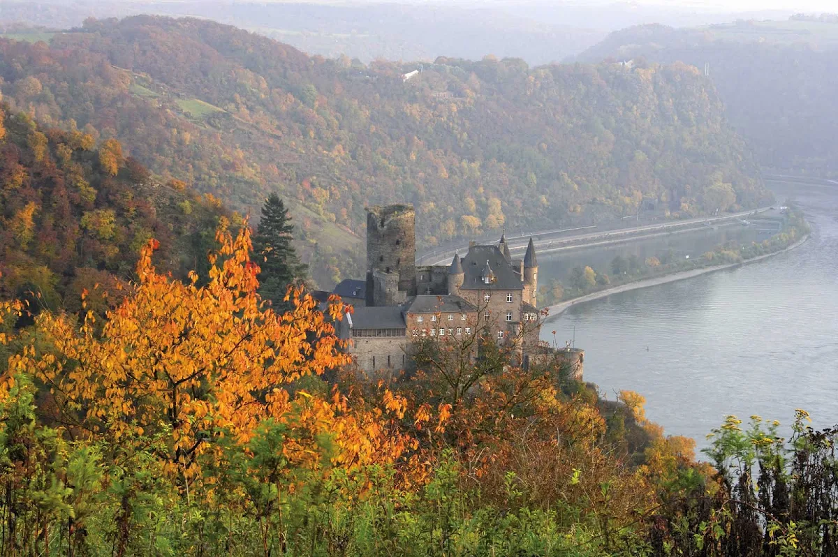 Germany-Katz-Castle-autumn - Katz Castle, above the town of St. Goarshausen, Germany, in autumn. The castle was built around 1371 and is now privately owned. 