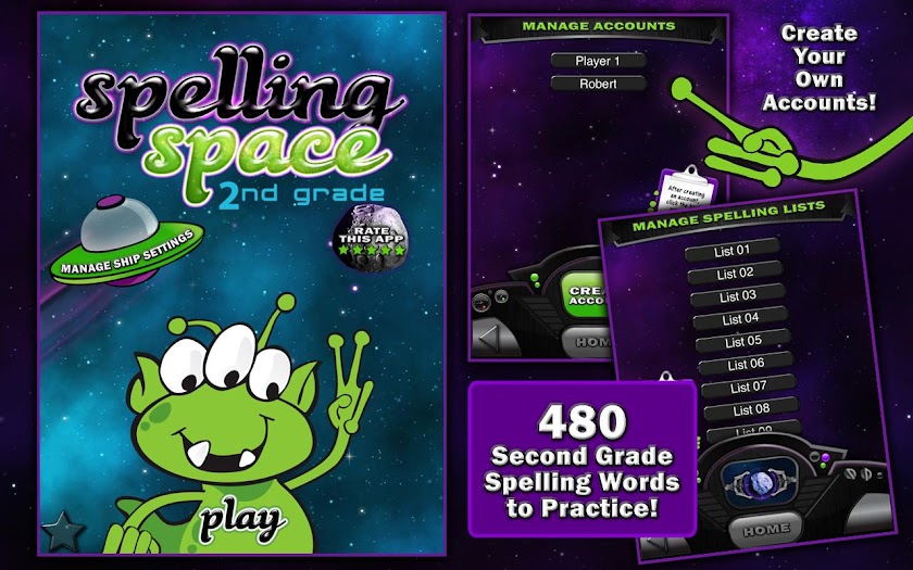 Spelling Space - 2nd Grade Screen 1
