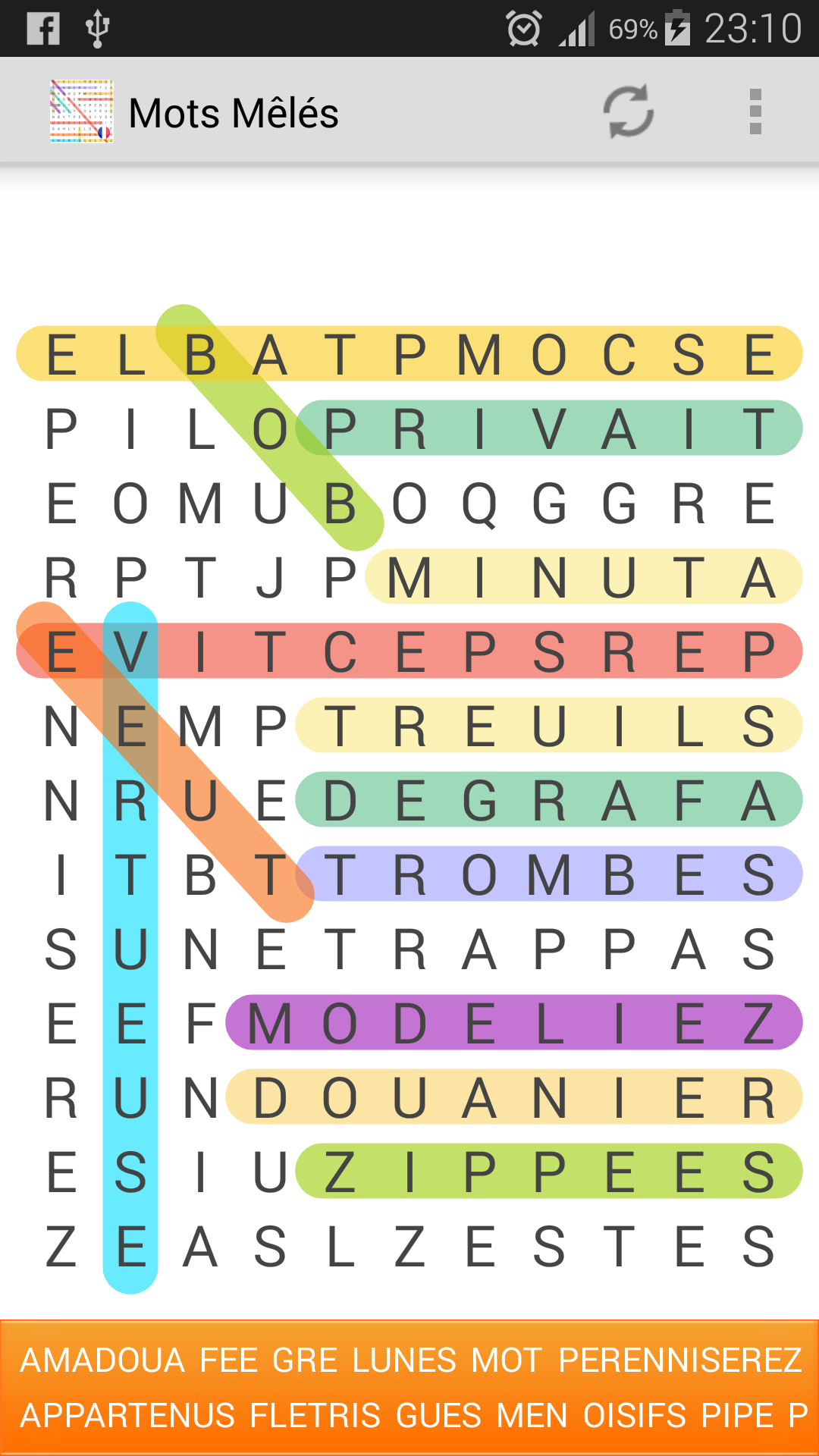 Android application Grille de Mots Mêlés / Cachés screenshort