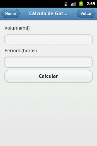 Cálculo de gotejamento de soro Screen 2