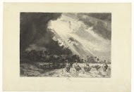 Landschap met naderende onweersbui en ganzen in weide