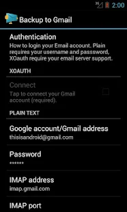 Backup message & call to Email - screenshot thumbnail
