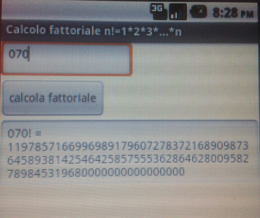 Calcolo Fattoriale n =1*2*..*n
