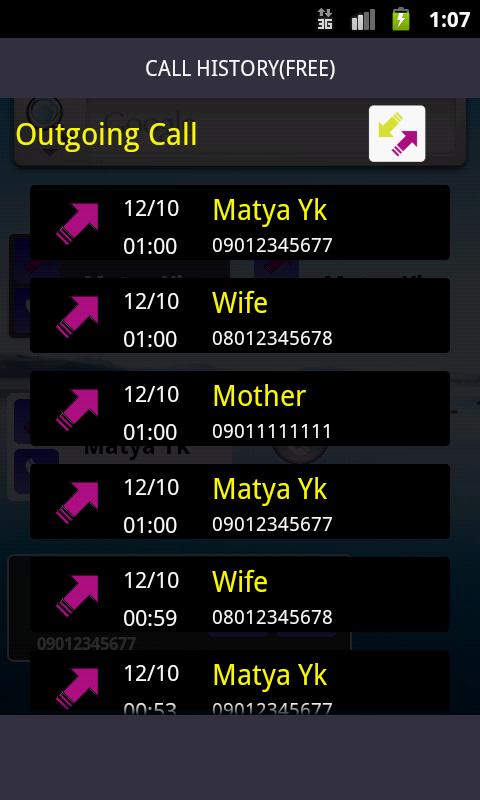 Call History &amp;One touch redial Screen 1