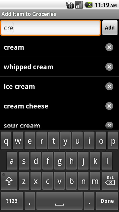 OurGroceries Key Screen 3