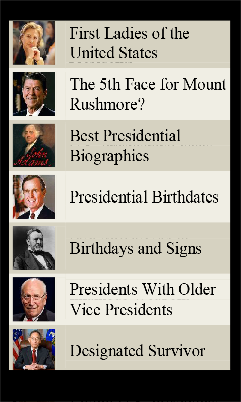 U.S. Presidents Lists Screen 3