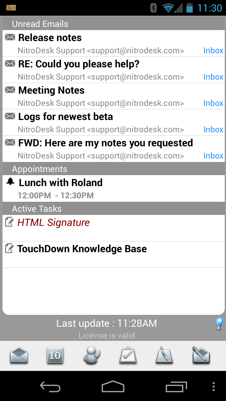 TouchDown For Outlook.com Screen 1