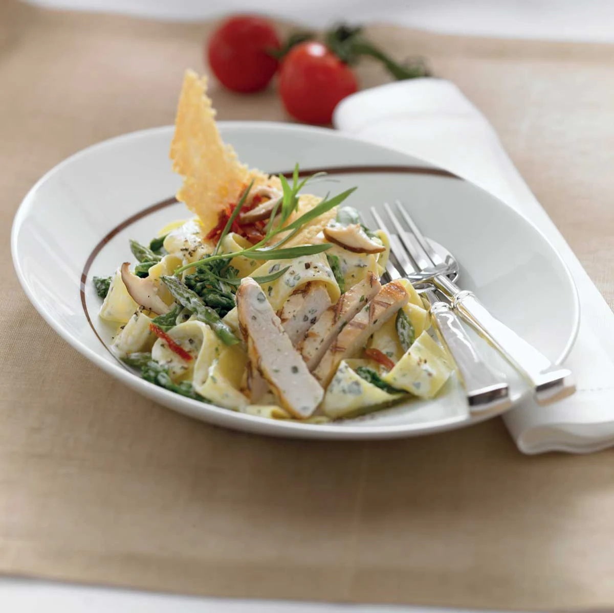 Tuscan Chicken Primavera Pappardelle - The chicken primavera pappardelle on the menu at Celebrity Cruises's Tuscan Grille.