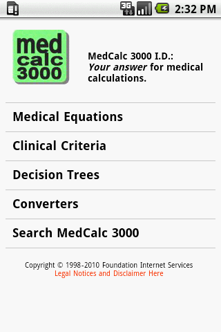 Android application MedCalc 3000 I.D. screenshort