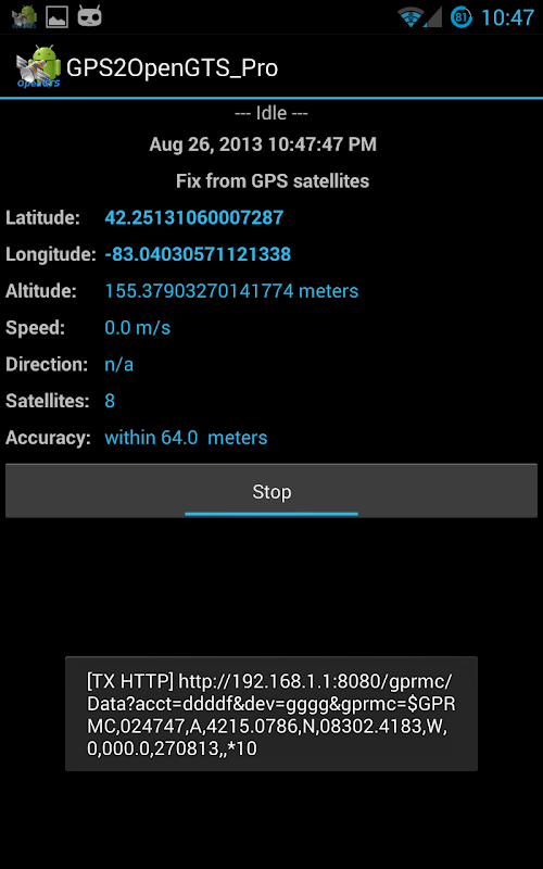 Android application GPS2OpenGTS_Pro screenshort