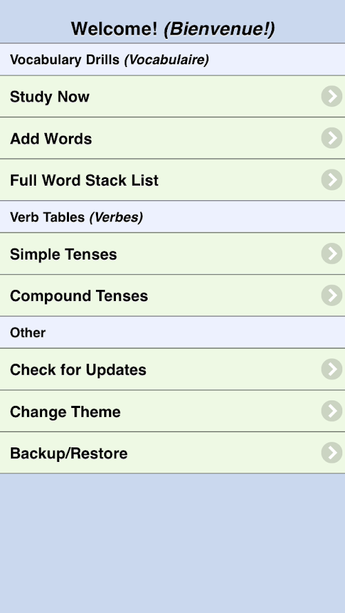 Android application French Grammar and Vocabulary screenshort