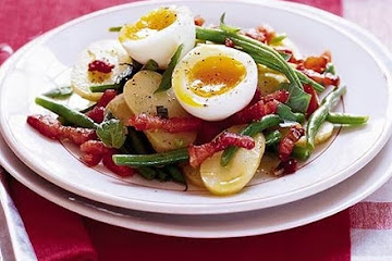 Warm potato & green bean salad with a soft egg