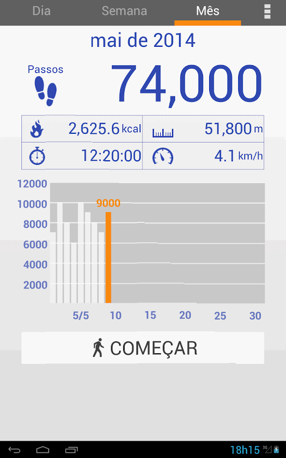   Pedómetro– captura de ecrã 