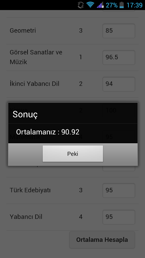 Takdir Teşekkür Hesaplama null