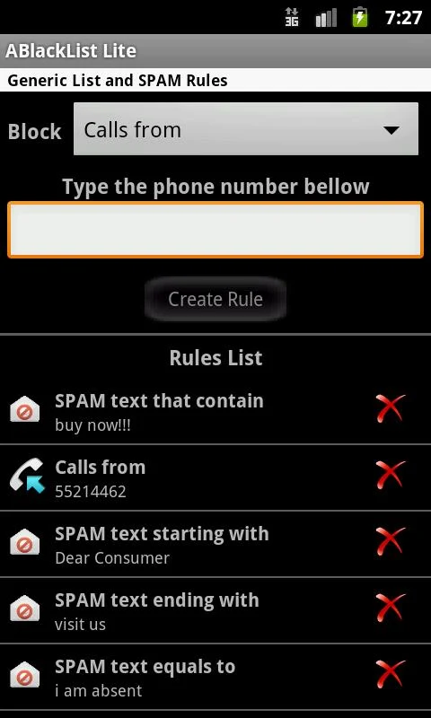 Android Blacklist (ABlacklist) - screenshot