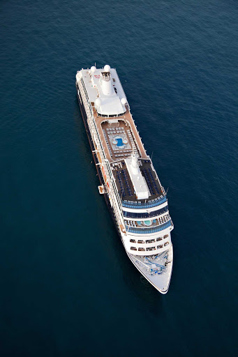 An aerial view of Azamara Quest off the shore of Monte Carlo, Monaco.