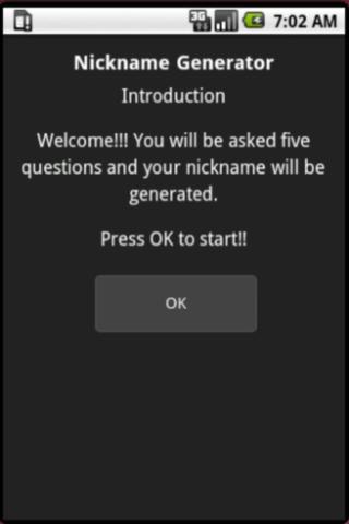 Android application Nickname Generator screenshort